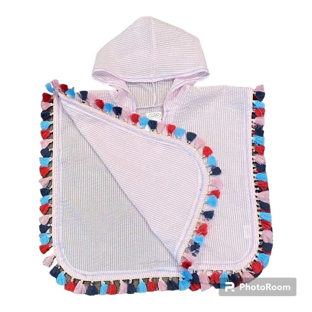 Mud Pie seersucker tassel poncho cover up
